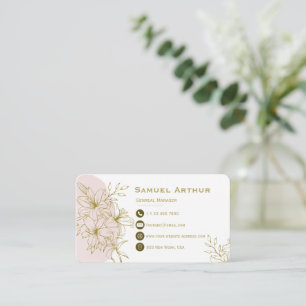 Lírio Floral Dourado Elegante - Cartão de Visita