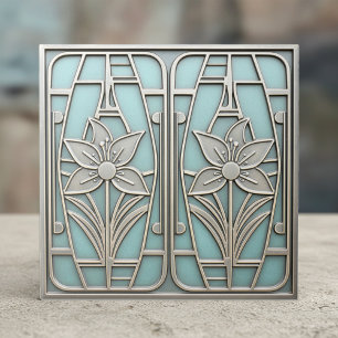 Lírio Floral Estilizado Art Deco #10 Turquesa ID11