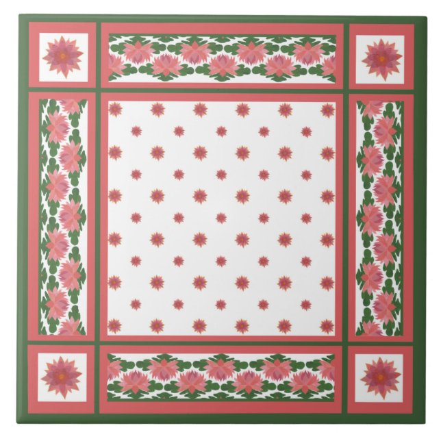 Lírios cor-de-rosa com Azulejo cerâmico branco (Frente)