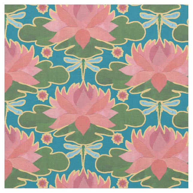 Lírios Elegantes Dragonfly em Tecido Azul Profundo (Detalhe)