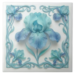 Lírios Estilizados Elegantes em Azul Art Déco