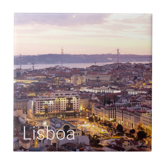 Lisboa Portugal Sunset Skyline Cityscape Souvenir (Frente)