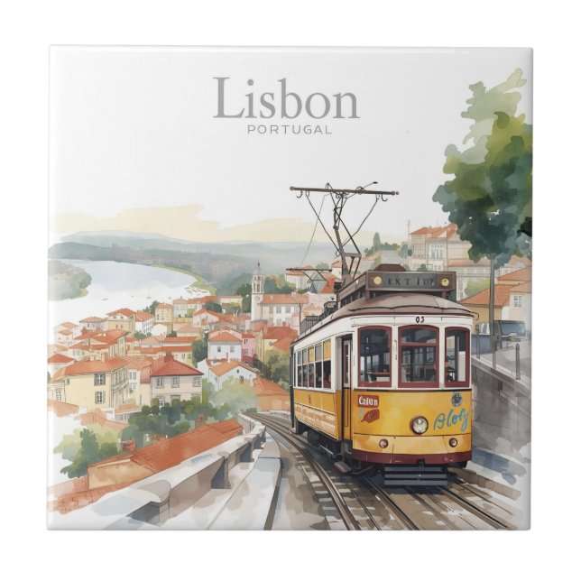 Lisbon Portugal skyline - Vintage tram Travel Art  (Frente)