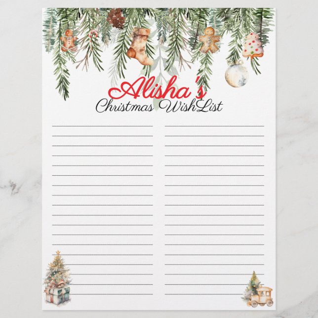 Lista de desejos de Natal para Crianças Editáveis (Verso)