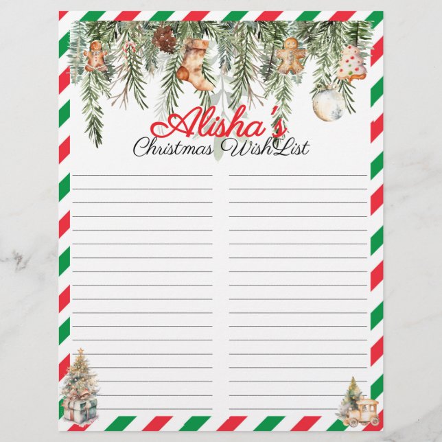Lista de desejos de Natal para Crianças Editáveis (Verso)