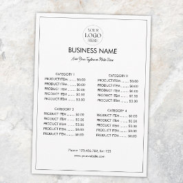 Lista de Preços de Menu Moderno com Logotipo de Ne