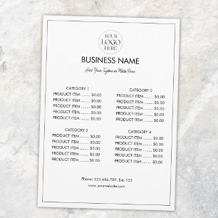 Lista de Preços de Menu Moderno com Logotipo de Ne