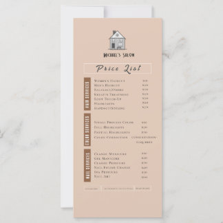 Lista de Preços de Salão de Beleza Neutra, Rosa,