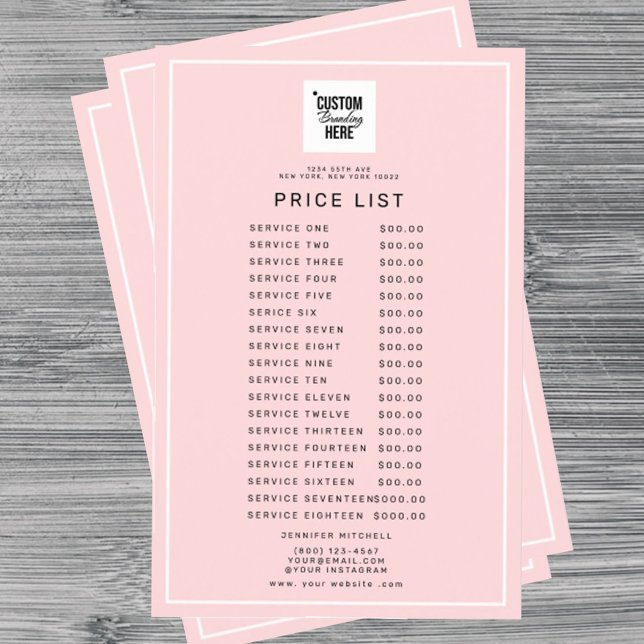 Lista de Preços de Serviços de Menu Rosa (logo pink beauty price flyer)