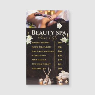 Lista de Preços de Serviços de Spa Menu