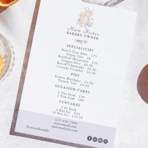 Lista de Preços do Menu Flor de Aquarela do Chef d