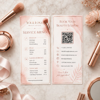 Lista de Preços do Salão QR Blush Rose Gold Menu d