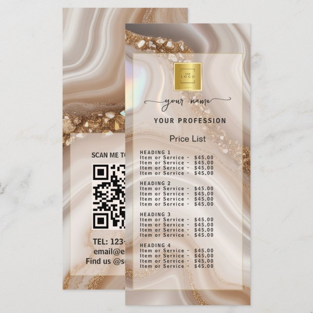 Lista de Preços Menu Bege dourado Aquarela (Frente/Verso)