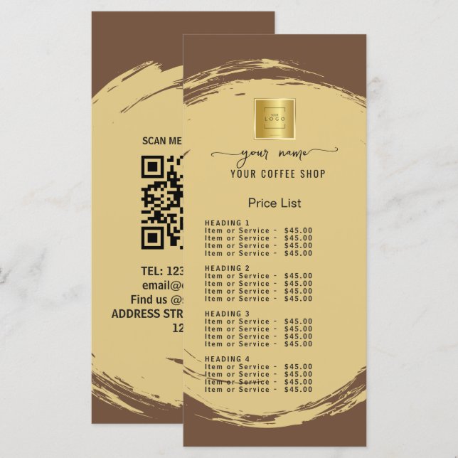Lista de Preços Menu Marrom Escuro (Frente/Verso)