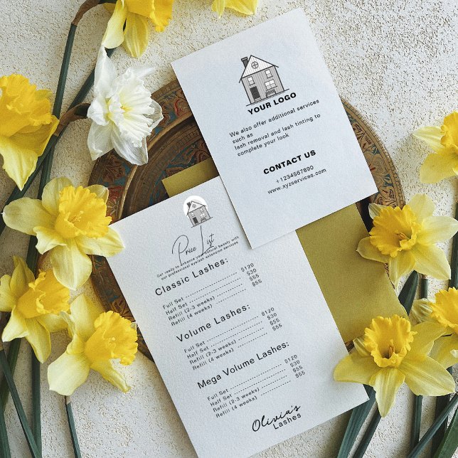 Lista de preços simples branca (Lash lounge Simple White price list)