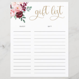 Lista de Presentes de Casamento com Flores Rosas e