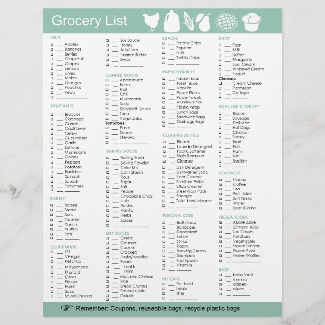 Lista de produtos de comida, papel, limpeza, etc. (Frente)