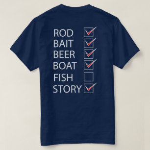 Lista de verificação de pesca na camiseta Marinho