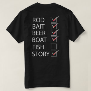 Lista de verificação de pesca na camiseta negra 