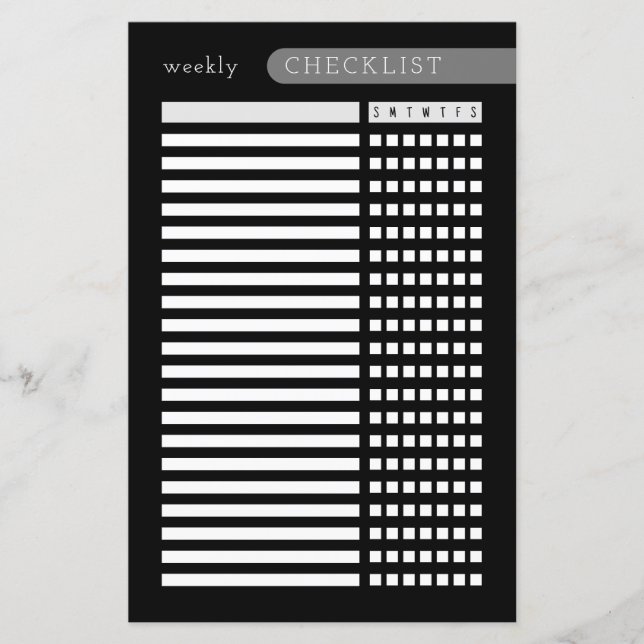 lista de verificação semanal preto branco (Frente)