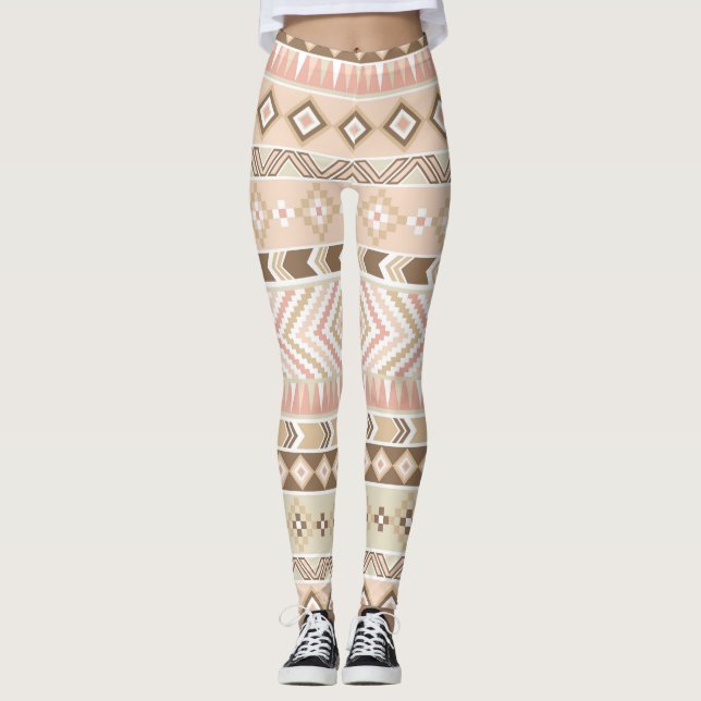 Listra asteca tribal bege Legging da areia (Frente)