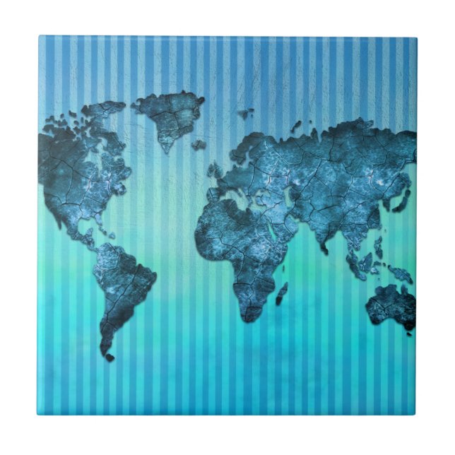 Listras azuis de néon do mapa do mundo | (Frente)