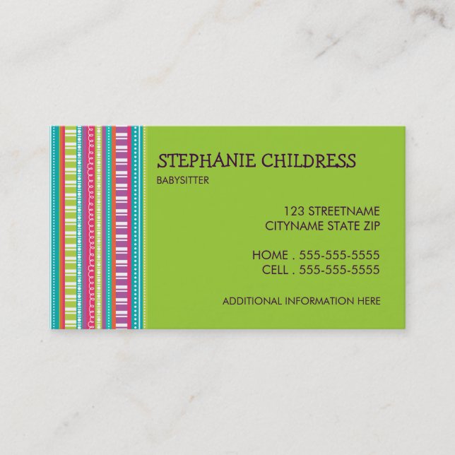 Listras coloridas que Babysitting o cartão de (Frente)