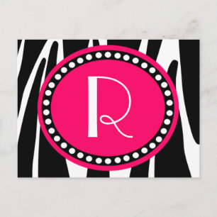 Listras da zebra e cartão Monogrammed do rosa