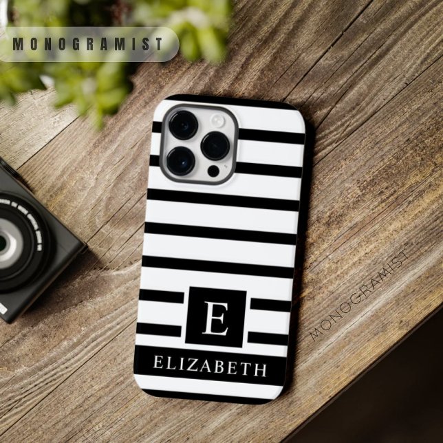 Listras de Cor Branca E Preta Personalizáveis (Customizable White And Black Color Stripes Case-Mate iPhone Case)