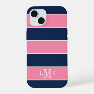 Listras de Rugby Rosa e Azul com Monograma de 3 Le