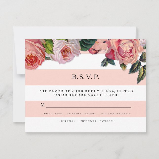 LISTRAS LARGAS MODERNAS e Rosas, RSVP de Casamento (Frente)