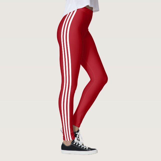 Listras Laterais Brancas Calças Legging Vermelhas  (Direita)
