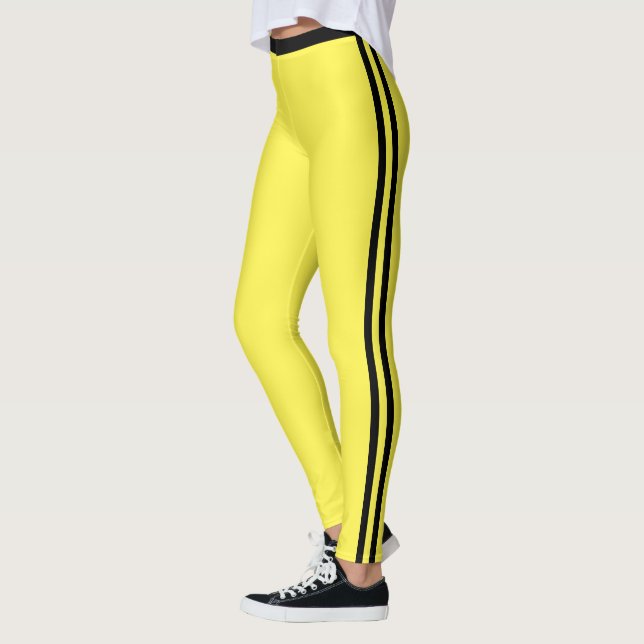 Listras Laterais Pretas Leggings Amarelas Seus Cor (Esquerda)