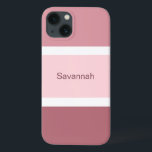 Listras Modernas Rosa e Branco Personalizadas<br><div class="desc">Capa de telefone celular fofa e elegante com um padrão de listras rosa e branco. Várias tonalidades de listras rosa largas e listras brancas finas. Personalizado com o seu nome impresso em uma fonte rosa.</div>