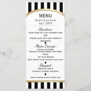Listras Pretas e Brancas com Menu Elegante Dourado