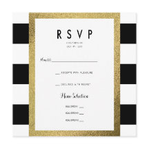 Listras Pretas e Brancas com RSVP de Noiva em Folh