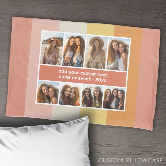 Listras Retrô - Colagem de 8 Fotos (Create Your Own Photo Collage Pillowcase)