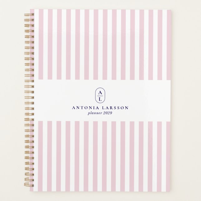 Listras Rosa, Planejador Elegante Monogramado (Frente)