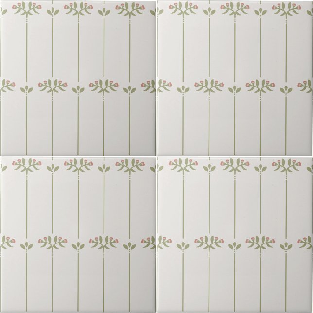 Listras Tradicionais Botânicas Vitorianas Antigas (Vintage Victorian Botanical Traditional Stripes Ceramic Tile)