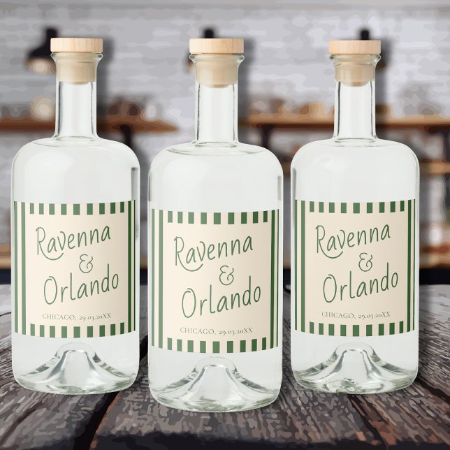 Listras Verdes Garrafa Casamento Retro Minimalista (Criador carregado)