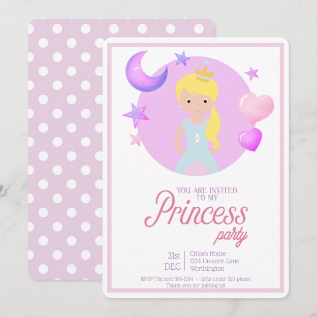 Litte Princess Convite de aniversário (Frente/Verso)