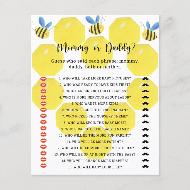 Little Bee - jogo de chá de bebê mamãe ou papai (Frente)