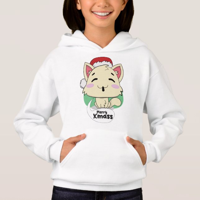 Little Cat Merry Christmass Hoodie (Frente)
