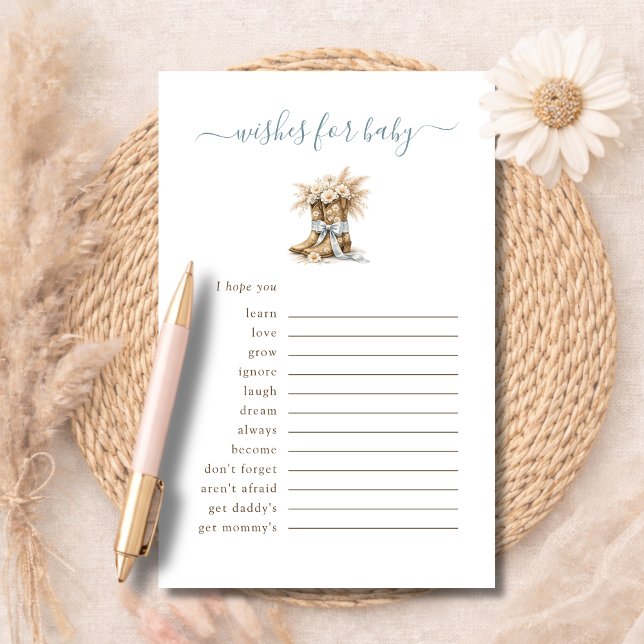 Little Cowboy Western Wishes For Baby Advice Card (Criador carregado)