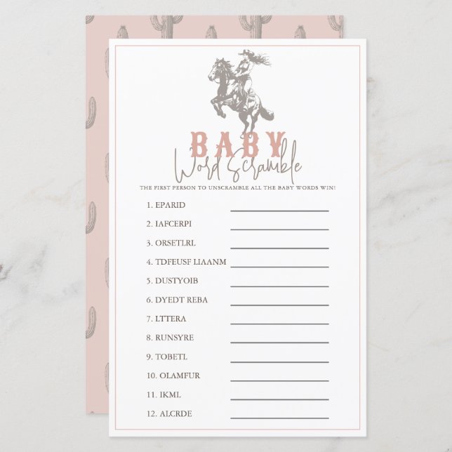 Little Cowgirl Western Pink Baby Word Scramble (Frente/Verso)
