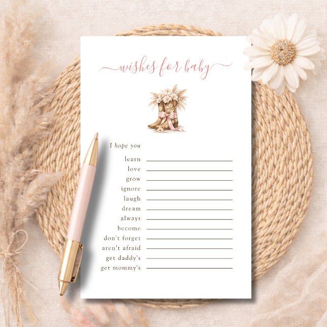 Little Cowgirl Western Wishes For Baby Advice Card (Criador carregado)