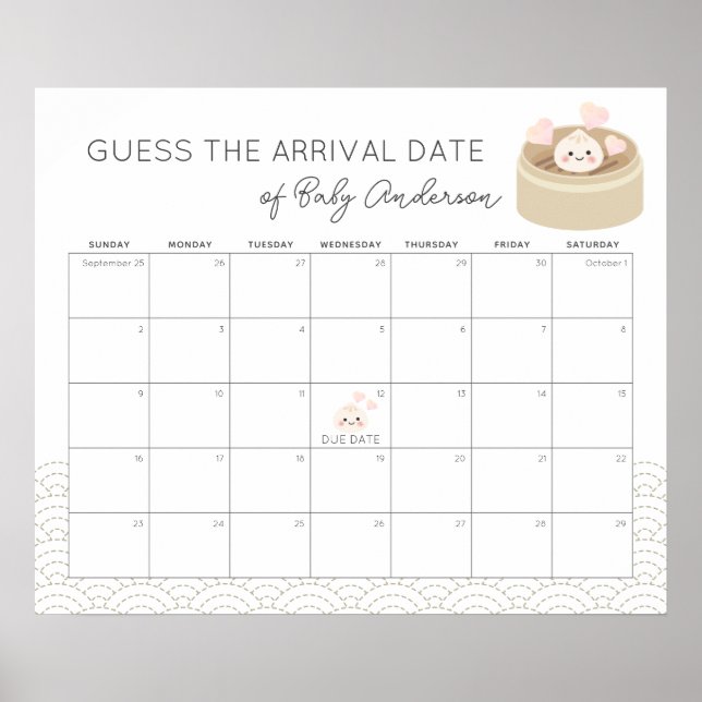 Little Dumpling Guess The Due Date Calendar Poster (Frente)