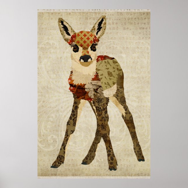 Little Floral Fawn Art Poster (Frente)