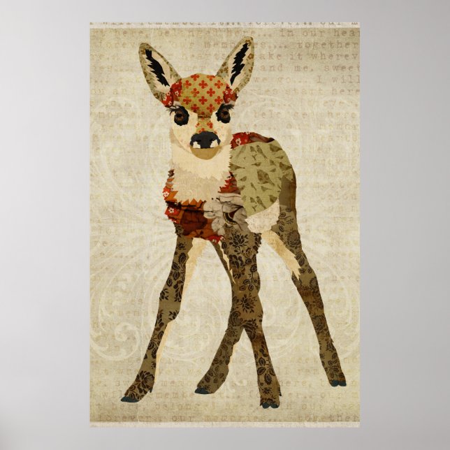 Little Floral Fawn Art Poster (Frente)