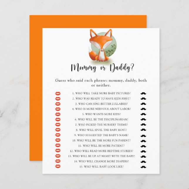 Little Fox Cub - Jogo de mamãe ou chá de fraldas (Frente/Verso)